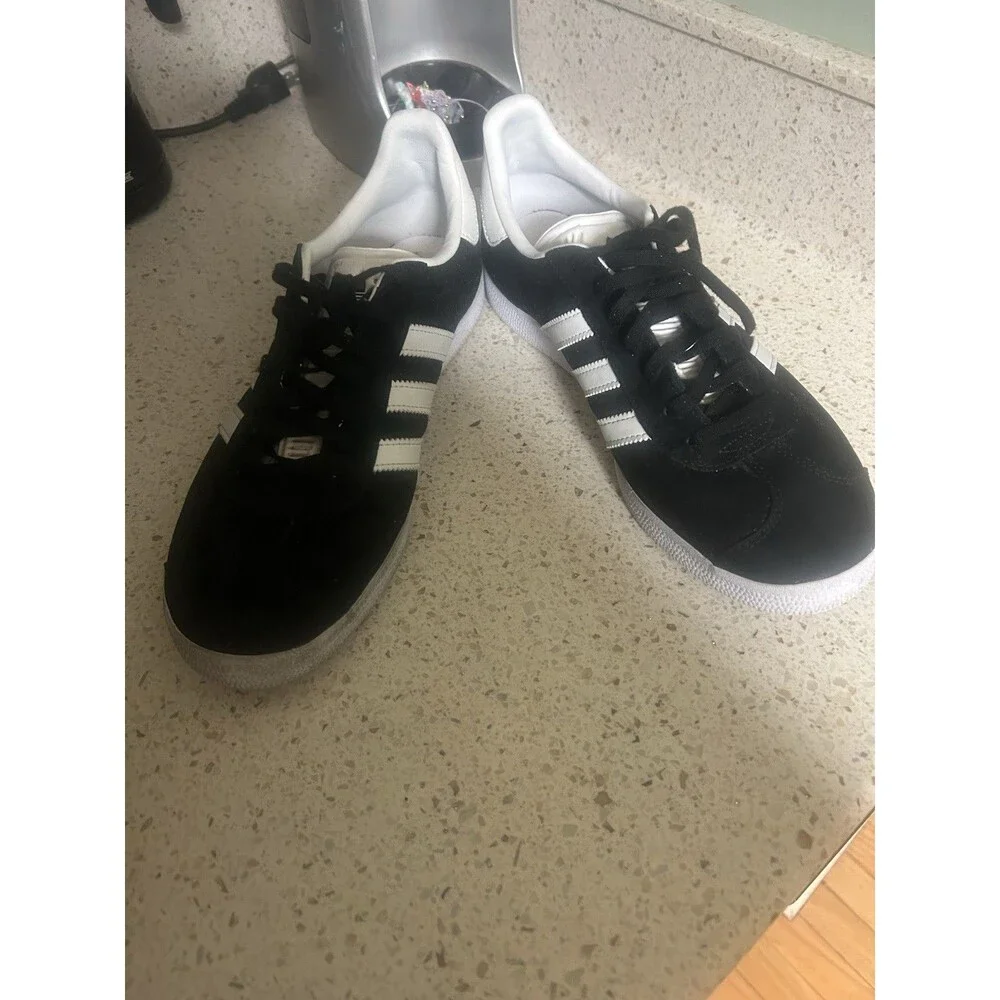 Adidas Gazelle Black Suede White Stripes /Soles Mens Sz 9 Sneakers Sport Shoes